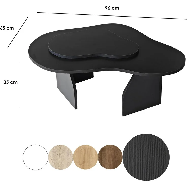 Stylish Black Coffee Table, 105 x 35 x 65 cm | 100% Melamine Coated Particle Board, 18 mm Thickness | Modern Abstract Design for Home & Office – Bild 9