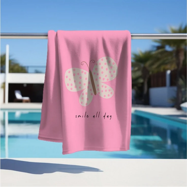 MTOnlinehandel Strandtuch Kinder • 70x140 cm • Schnelltrocknend, Baumwolle & Mikrofaser Mix (1-St), Badetuch • Weich & Saugfähig • Strand • Meer • Schmetterling – Bild 3
