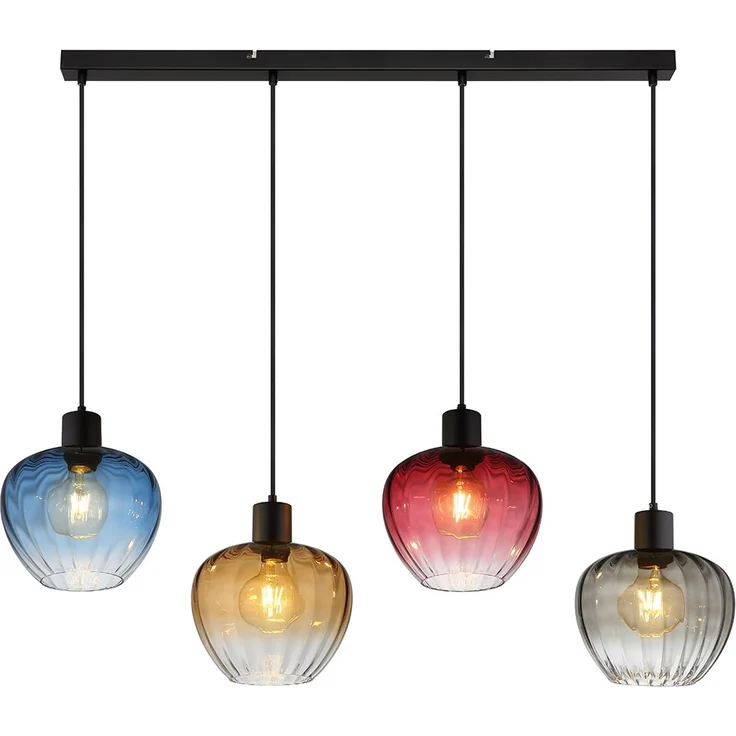 Hängeleuchte, Glas, bunt, Metall, schwarz, Höhe 120 cm – Bild 6