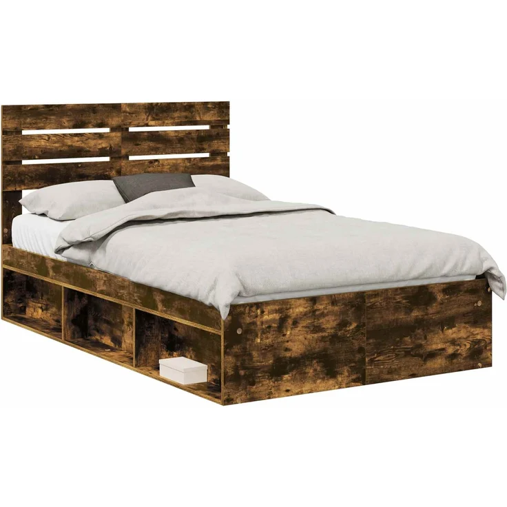 vidaXL Bettrahmen Geräucherte Eiche 120 x 190 cm Massives Kiefernholz 3411443 – Bild 1