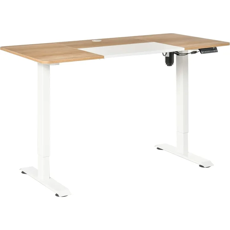 Vinsetto Schreibtisch Elektrischer Tischgestell mit Motor Computertisch (Stehschreibtisch, 1-St, Arbeitstisch), Metall Spanplatte Natur+Weiß 140 x 70 x 72-116 cm