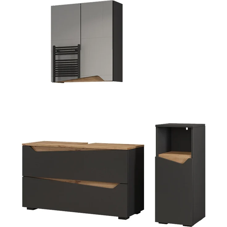 Badmöbel-Set Marelle Anthrazit/Artisan-Eiche 3 Teile Vicco – Bild 1