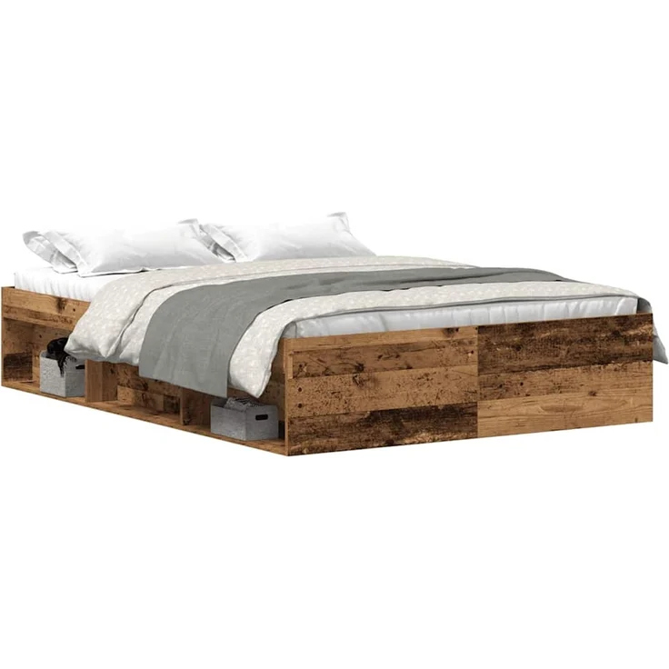 vidaXL Bettgestell ohne Matratze Altholz-Optik 135x190cm Holzwerkstoff 3329315 – Bild 2