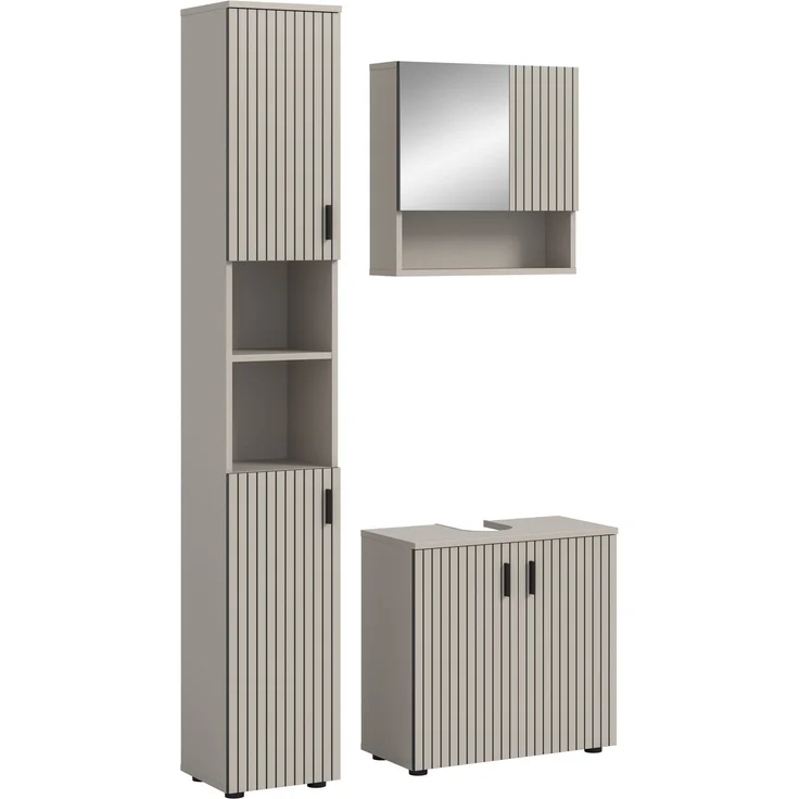 xonox. home – Badkombination Mone 105 x 192 x 30 cm in Kaschmir Nachbildung – 3-teiliges Set bestehend aus Badschrank, Unterschrank & Spiegelschrank – Zeitloses Design für EIN harmonisches Badezimmer – Bild 1