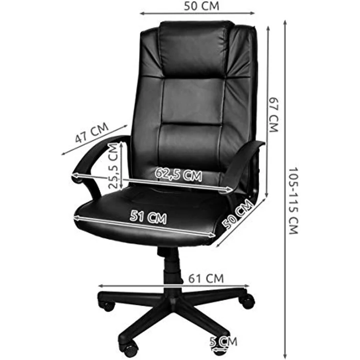 MT MALATEC Bürostuhl Chefsessel Verstellbar Tilt Funktion Kunstleder Schwarz 8982 – Bild 2