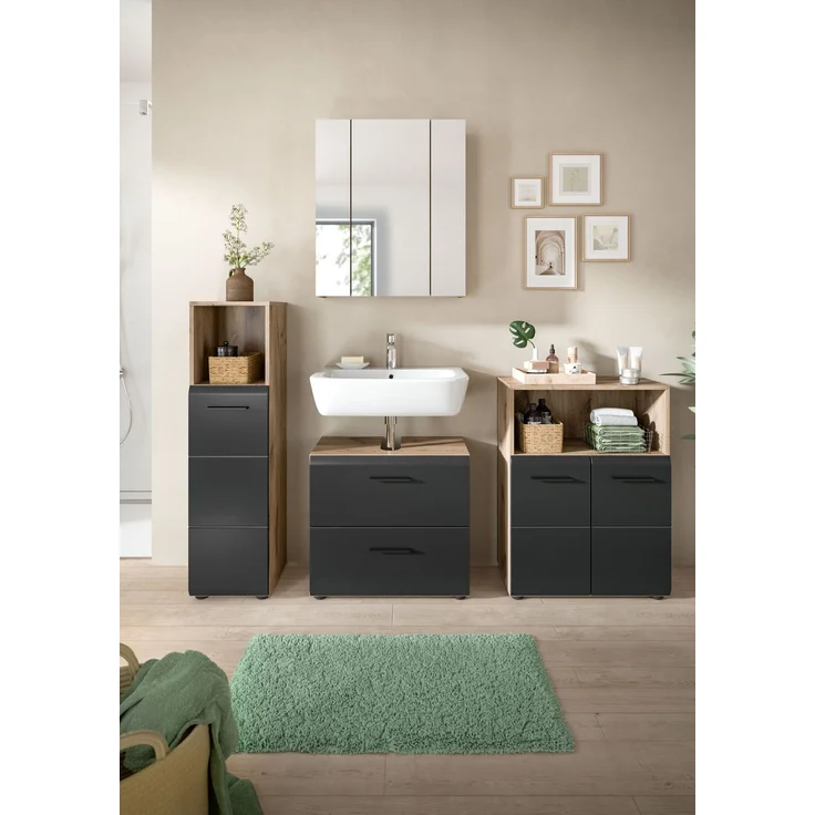 Badkombination (B/H/T: 180x185x30 cm) in schwarz matt und Nox Oak Nachbildung – Bild 6