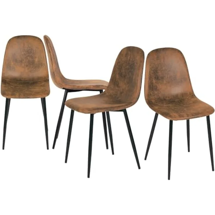 FurnitureR FR Charlton BRAUN A Beistellstühle für Wohnzimmer 4er Set Mid-Century Wildleder Gepolsterte Küche Esszimmerstühle mit schwarzen Metallbeinen, Metall, 40x38x86CM