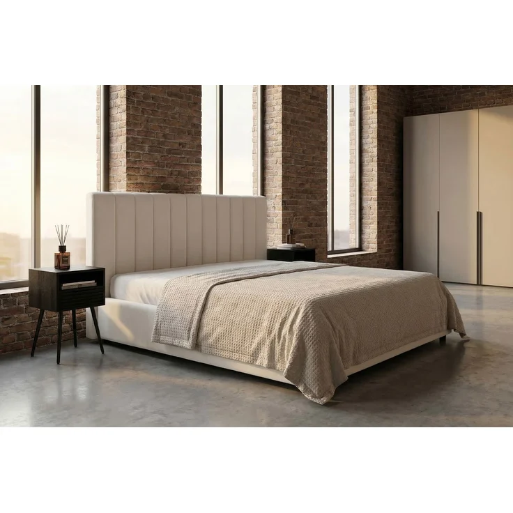 KAWOLA Bett CATTURA Polsterbett Velvet creme 200x200cm mit Lattenrost – Bild 1
