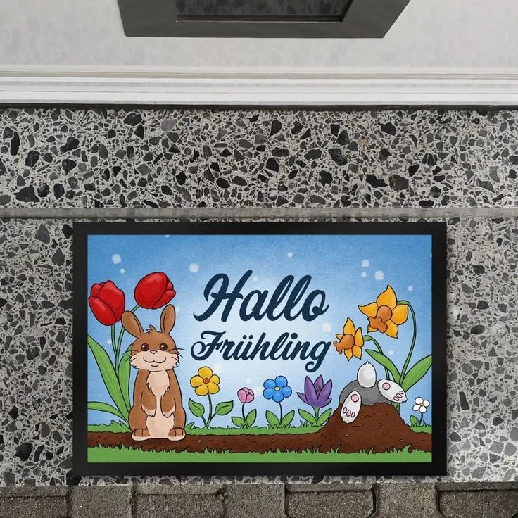 speecheese Fußmatte Hallo Frühling Fußmatte XL in 40x60 cm mit süßen Hasen für Ostern