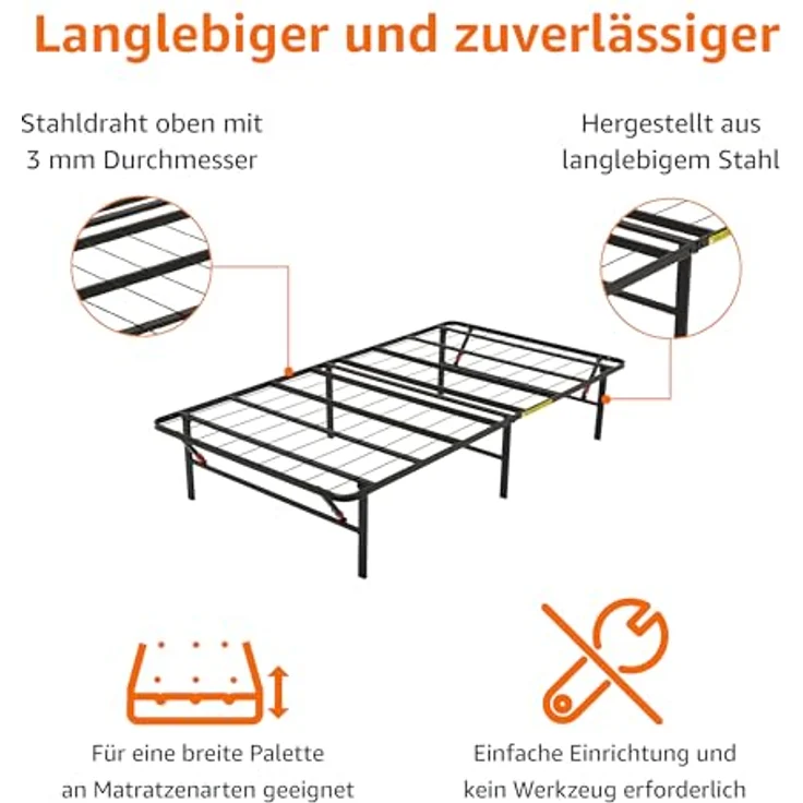 Amazon Basics Klappbares Plattform-Bettgestell, kein Werkzeug für Montage erforderlich, Unterbettaufbewahrung, 90x190 cm – Bild 5
