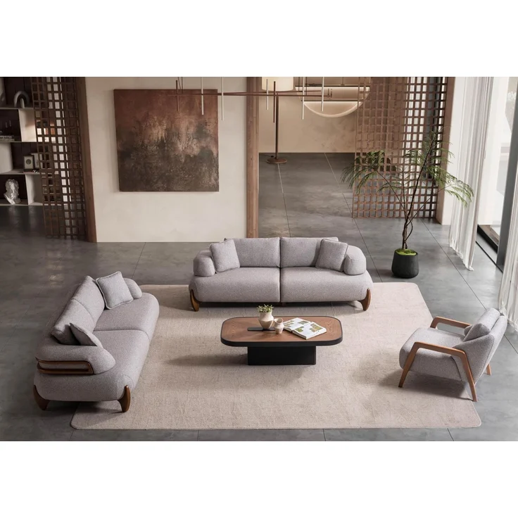 Sitzgruppe/Sofa Set - Wohnzimmergarnitur "Salix" 3+3+1-Grau – Bild 2