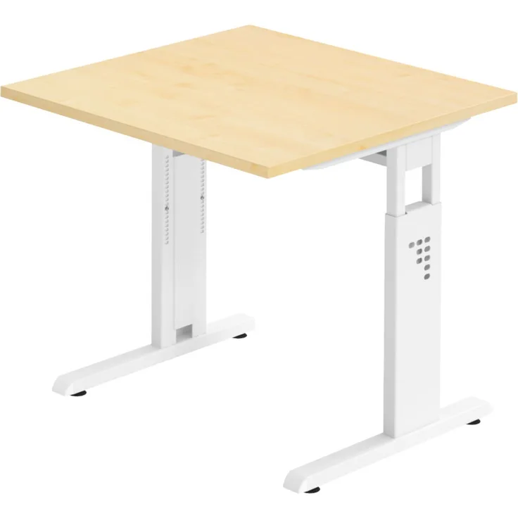 bümö höhenverstellbarer Schreibtisch O-Serie 80x80 cm in Ahorn, Gestell in weiß - PC Tisch klein für's Büro manuell höhenverstellbar, Computertisch verstellbar, OS-08-3-W