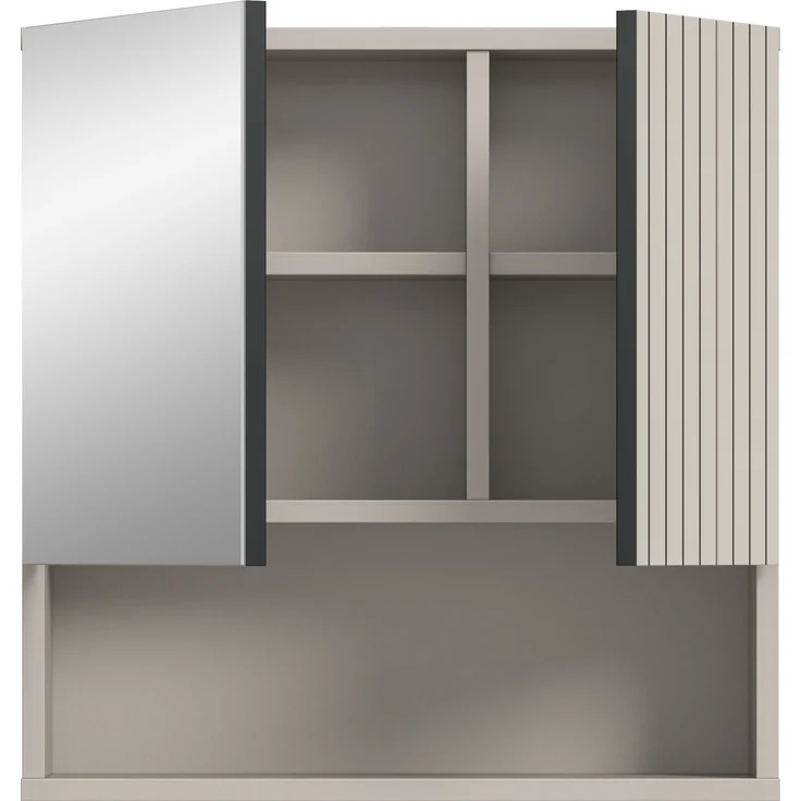 xonox. home – Spiegelschrank Mone 60 x 55 x 17 cm in Kaschmir Nachbildung – Badspiegel mit 1 Spiegeltür, 4 geschlossenen & 1 offenem Fach – Stilvolle Optik, kompakt & eine perfekte Ergänzung für Ihr Bad – Bild 3