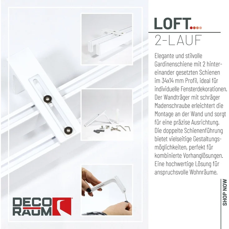 Deco-Raum® Gardinenschiene Innenlauf Loft | Größe: 70cm | Material: Aluminium | Farbe: Weiß – Bild 3