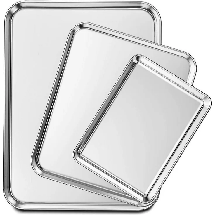 Wildone Edelstahl Backblech Set 3-teilig 22,9/30,5/40,6 cm robust & leicht zu