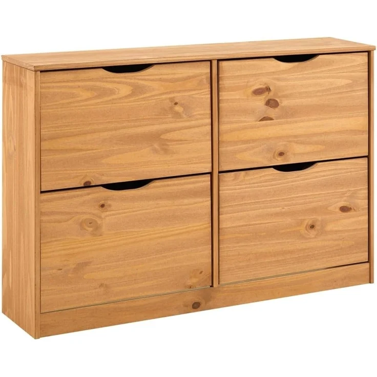 IDIMEX Schuhkommode BASIL, Schuhschrank Schuhkipper Schuhkommode 4 Klappen Kiefer massiv honigfar – Bild 4