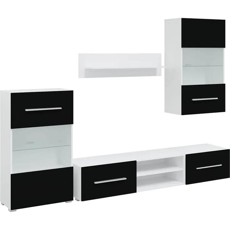 vidaXL 5-tlg. Wohnwand TV-Schrank mit LED-Beleuchtung Schwarz