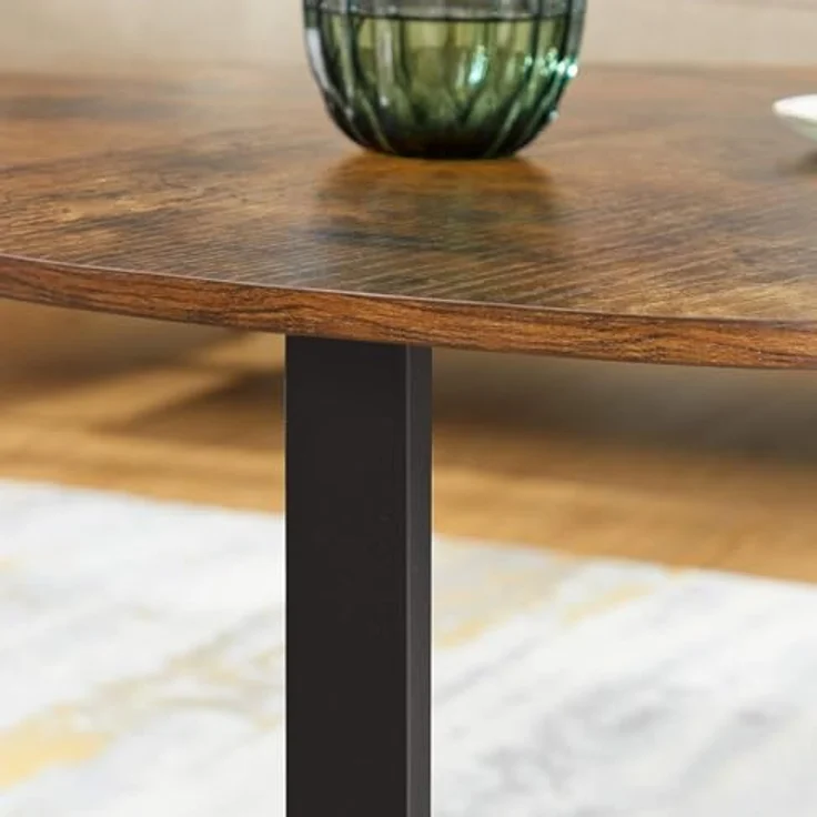 Vasagle Couchtisch rund, Wohnzimmertisch, Sofatisch, Kaffeetisch, stabiles Stahlgestell, einfacher Aufbau, Industrie-Design, Vintagebraun-schwarz LCT88X – Bild 9