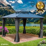 BRAST Pavillon Aluminium Pagode 3,5x3,5m Dunkelgrau inkl. Moskitonetz + LED festes Dach wasserdicht stabil UV-Schutz