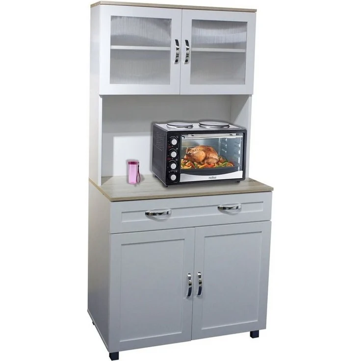 HTI-Living Hochschrank Küchenbuffet mit Glasteil Weiß Blanca (Stück, 1-St, 1 Schrank) Küchenschrank Hochschrank – Bild 3
