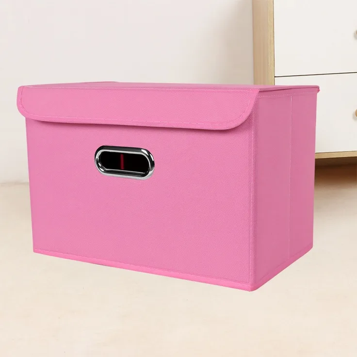 ABC Faltbare Aufbewahrungsbox aus Stoff mit Deckel und Metallgriff, 3er-Set, rosa