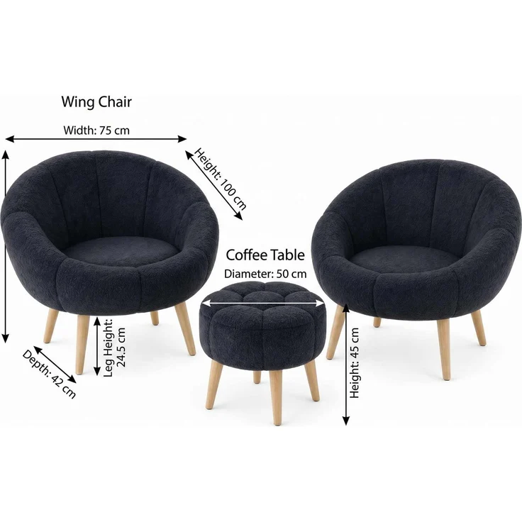 Hanah Home 'Lida Wellsoft - Anthracite' Ohrensessel- und Hocker-Set (3-teilig), Anthrazit, 75 x 100 x 42 cm – Bild 4