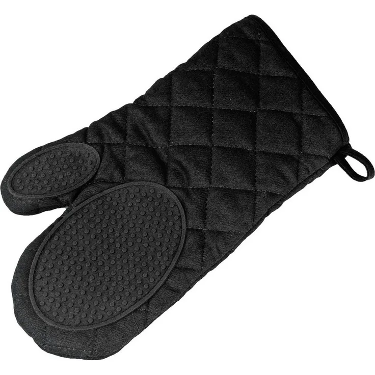 Macosa Home Topfhandschuhe rutschfest Backofenhandschuh Küchenhelfer Topfhalter Handschuh, (Kochhandschuh, Topflappen Hitzeschutz), Backhandschuh Baumwolle Silikon Schwarz gesteppt