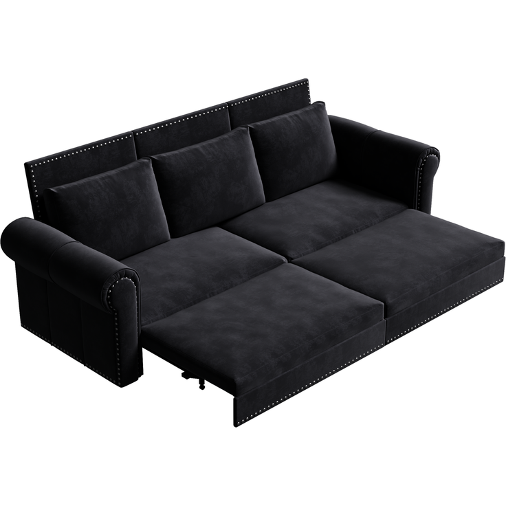 Schlafsofa, Samt, 3-in-1 ausziehbar, 238x90x98 cm, Schwarz – Bild 10
