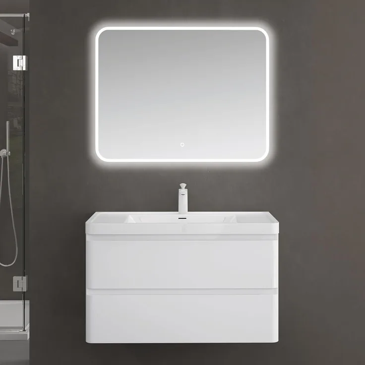 doporro Badmöbel-Set Mineraguss Waschbeckenunterschrank Badezimmer Soft-Close Lucca, Softclose-Funktion