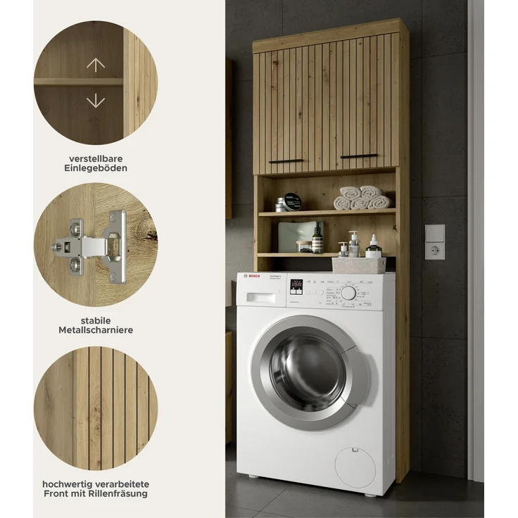 Waschmaschinenumbauschrank >Scout< in Artisan Eiche Dekor - 63x191x24cm (BxHxT) – Bild 7