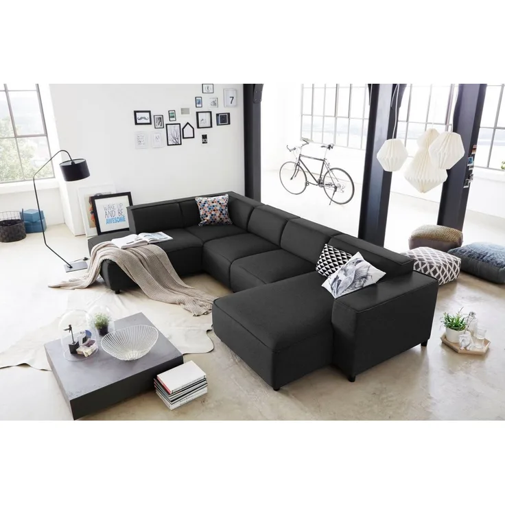 Atlantic Home Collection Ecksofa, Stoff, Anthrazit, 195 x 324 x 70 cm