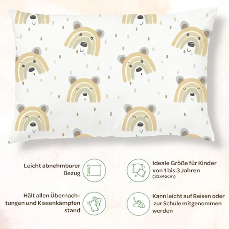 SUPERBE BEBE Kinderkissen Mit Kopfkissenbezug Baumwolle - Kissen für Kinder 1 bis 3 Jahre Größe 33x45 cm - Weiches Kissen Hypoallergen Maschinenwaschbar Ideal Fürs Bett oder Auf Reisen EIN Nickerchen – Bild 3