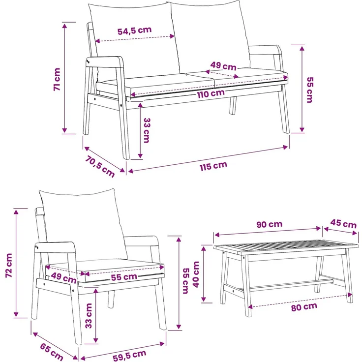 vidaXL Bistrogarnitur mit Kissen 4 pcs Braun Massivholz Akazie 3328606 – Bild 10
