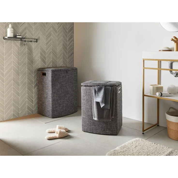 HomeLiving Wäschekorb Klassik, 2er Set Wäschetruhe mit Metallgriffe, grau meliert, modern