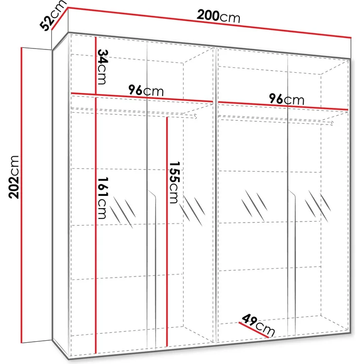 Kleiderschrank Veluna III 200 (Farbe: Weiß / Weiß + Gold) – Bild 5