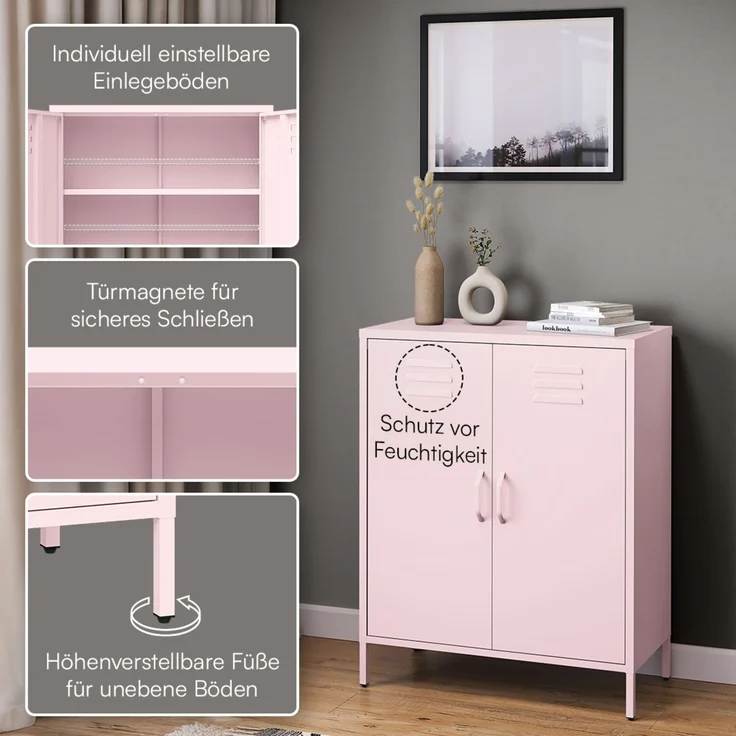 skølm 'Atria' Metallkommode, rosa, 100x38x80 cm, Metallschrank mit 3 Fächern – Bild 3