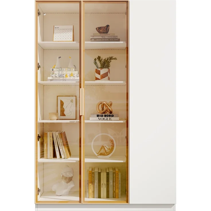 ZUBALIYA Glasvitrine, Höhe 165cm–dreitürige Vitrine mit LED-Beleuchtung, mehrfarbig einstellbar, freistehende Vitrine mit Sicherheitsglas, verstellbaren Einlegeböden und Kippschutz, weiß-Vitrine,Weinschrank – Bild 14