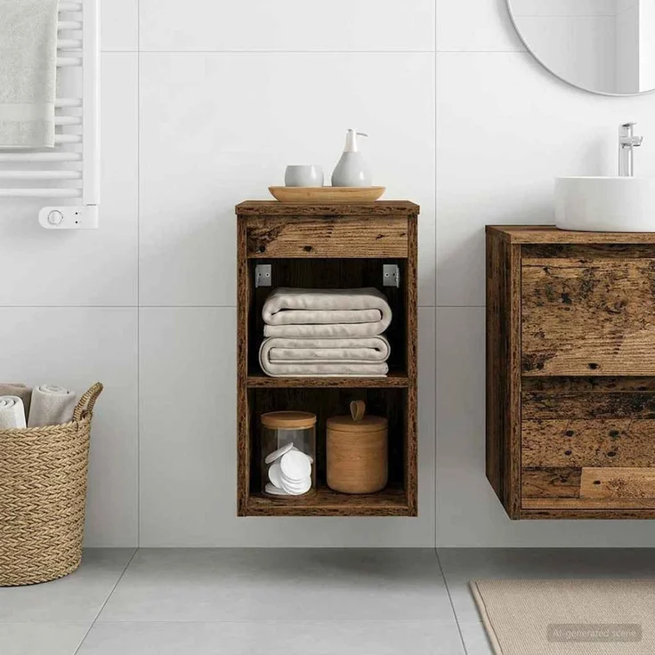 vidaXL Badezimmerschrank Altholz 30 x 44,5 x 50 cm Holzwerkstoff 890356 – Bild 1