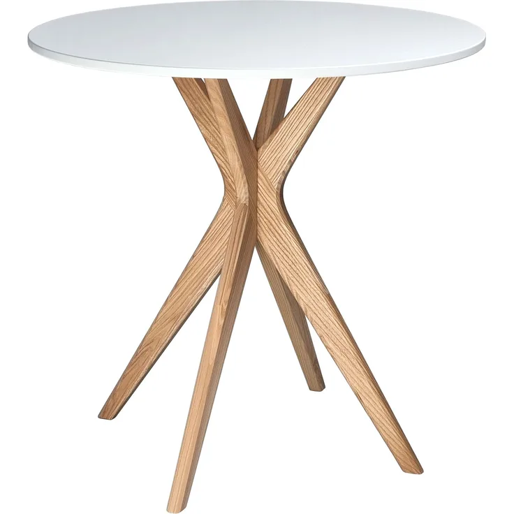 Ragaba runder Esstisch, MDF & Massives Eschenholz, Weiß, Ø 70 cm