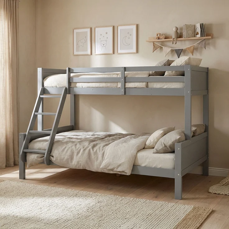 Etagenbett 90x200 und 140x200 Kinde Grau Holz Doppelstockbett Jugendbett Hochbett Stockbett – Bild 2