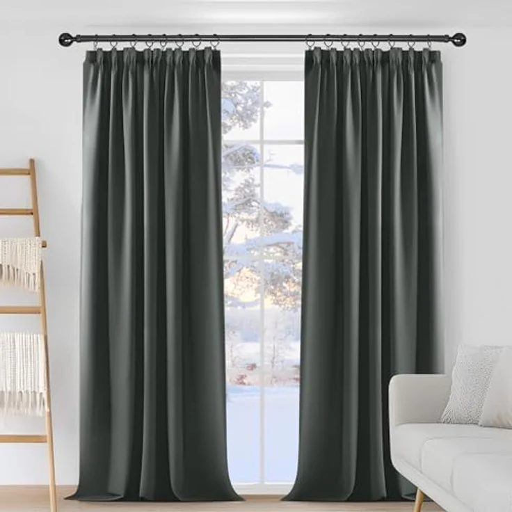Deconovo Verdunklungsvorhänge mit Kräuselband Blickdicht Gardine Dunkelgrau | 2er Set, H 200 x B 140 cm, Gardinen für Schienensystem, Thermogardine, Schlafzimmer Gardinen, für Wohnzimmer, Sichtschutz – Bild 2