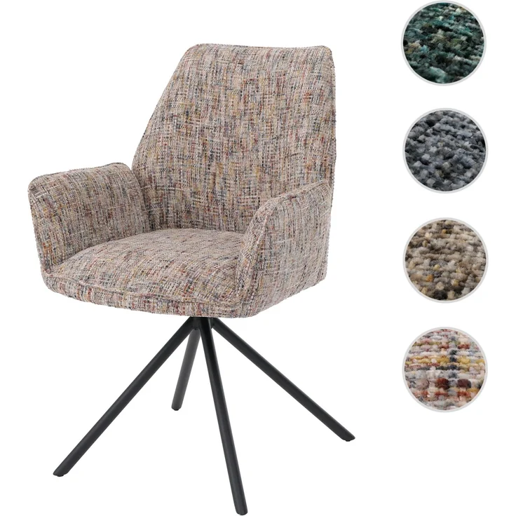 Esszimmerstuhl HWC-G67, Küchenstuhl, drehbar Auto-Position Metall Chenille (410g/m²) ~ Gestell schwarz, bunt – Bild 9