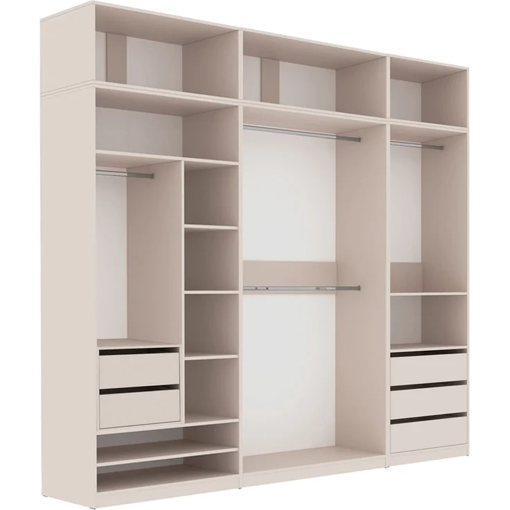 Marmex Möbel Tres Set-D/N Eckeinbauschrank mit Regalen, Schubladen und Kleiderstangen, offener Kleiderschrank system mit Aufsatz, laminierte Spanplatte, graubeige cashmere 111/190x246x51 cm – Bild 2