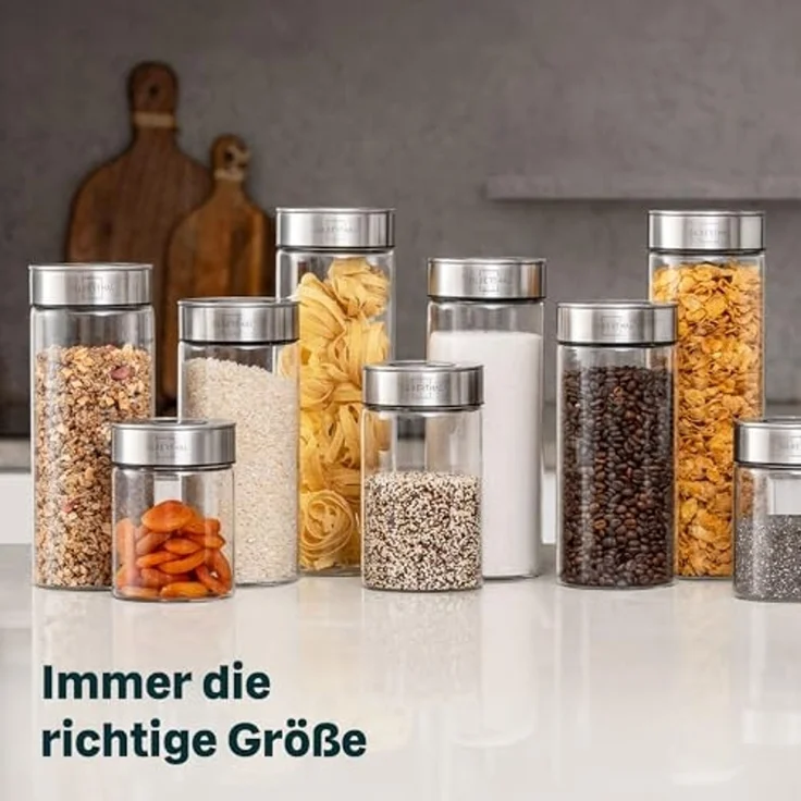 SILBERTHAL Vorratsglas 700 ml, Vorratsdose mit Klickdeckel, Glas, Edelstahl, (Einzeln, 1-tlg), Luftdicht & Mottensicher – Bild 3