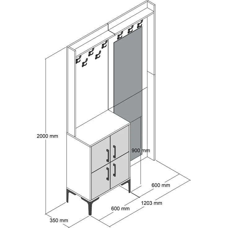 Skye Decor 'Berlin BC - Walnut, Cream' Garderobe, Walnuss / Creme, 120 x 200 x 35 cm – Bild 6
