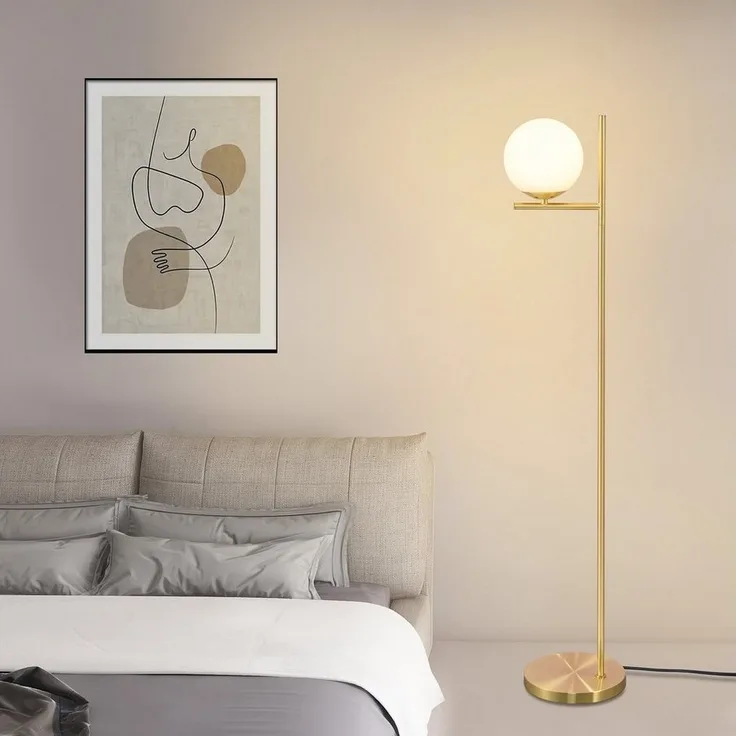 Nettlife Stehlampe Gold Stehleuchte 3 Flammig mit Fußschalter, mit Fußschalter, LED wechselbar, Wohnzimmer Schlafzimmer Büro Kinderzimmer