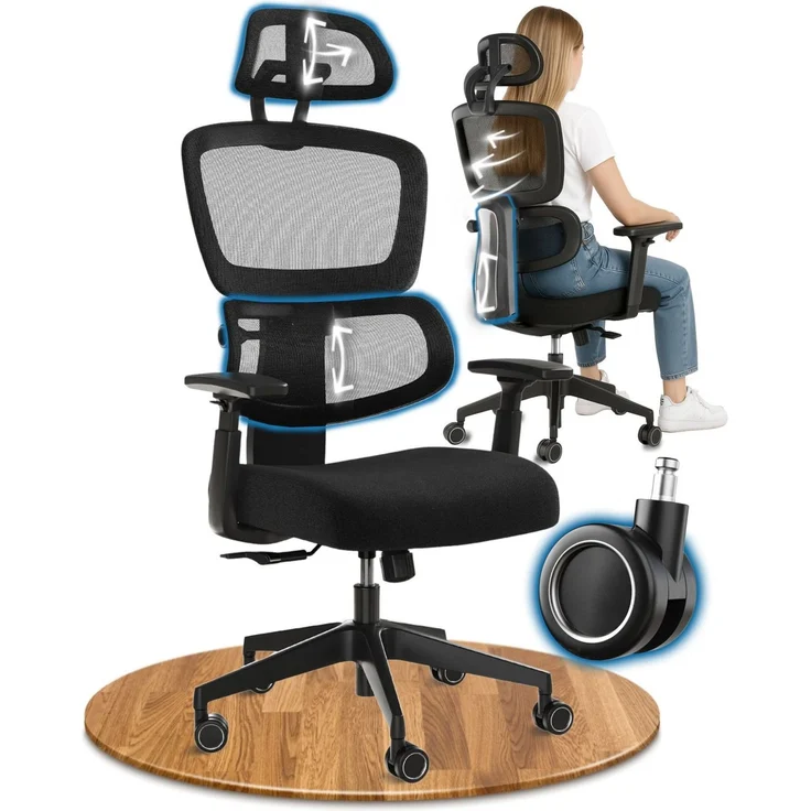 DESKSPACE Bürostuhl Move Ergonomischer Bürostuhl 3-stufige Neigung Schreibtischstuhl 150kg, Intelligente Lordosenstütze zur automatischen Rückenunterstützung – Bild 1