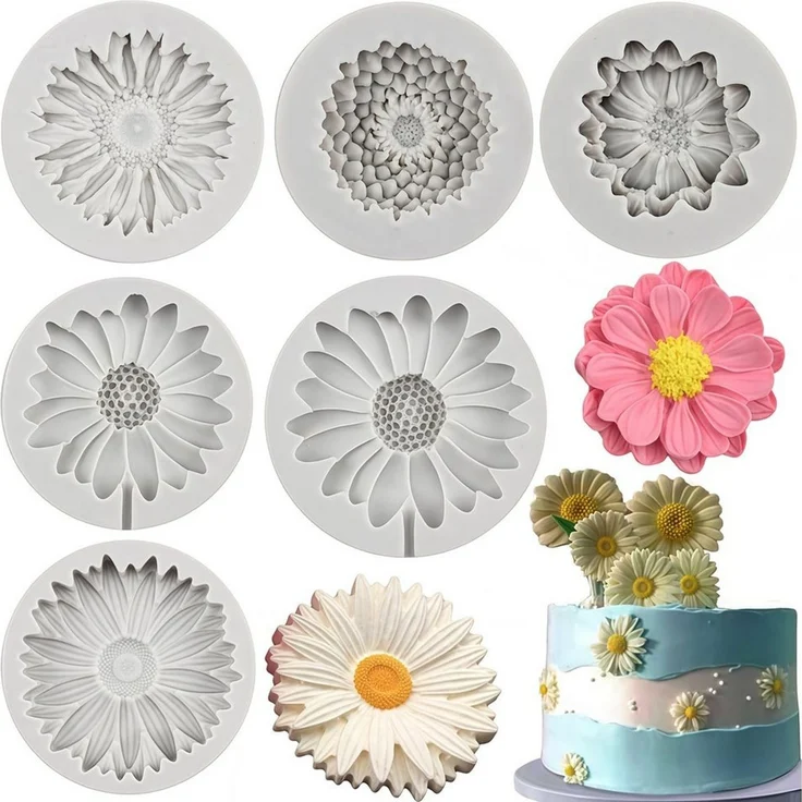 FOUORTUNATE-BEE Silikonform 6er-Set Silikonform für Gänseblümchen-Blüten, (6-tlg), Back- und Schokoladenform für Kuchen und Süßigkeiten – Bild 1