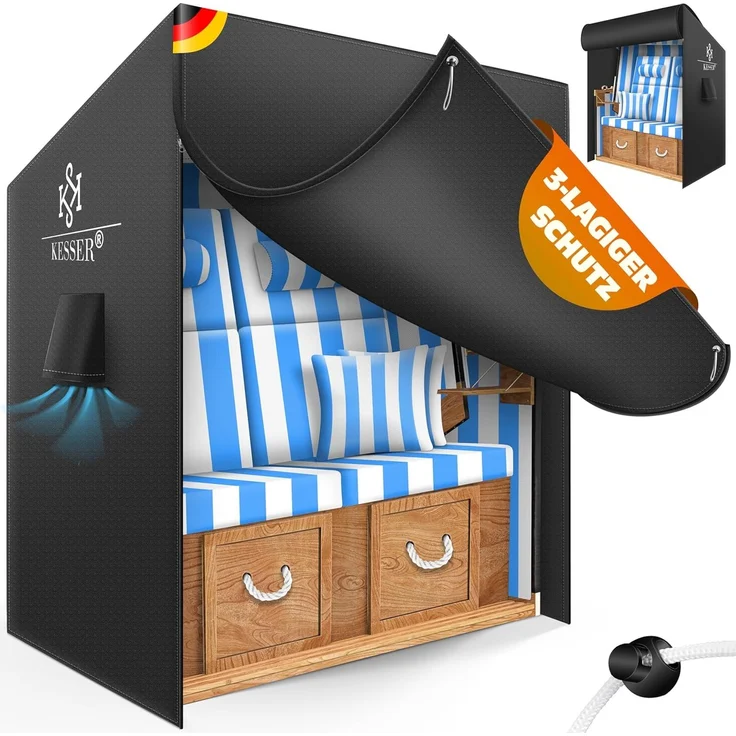 KESSER® Premium Strandkorb Schutzhülle mit Belüftungsöffnungen, Strandkorbhülle Wasserdicht, Winterfest UV-Beständiges, Schwerlast Reißfest 600D Oxford Gewebe Abdeckung (135x100x160/150cm) Schwarz, 120cm – Bild 1