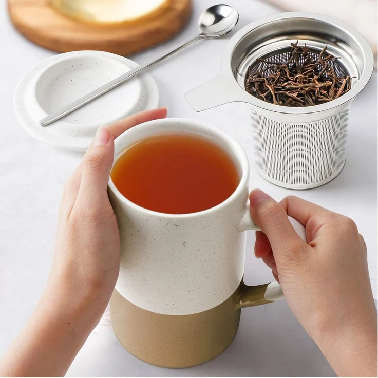 MiaMio Tasse für losen Tee mit Siebeinsatz und Deckel, Braun, 2-tlg, Keramik, 500 ml je Tasse – Bild 3